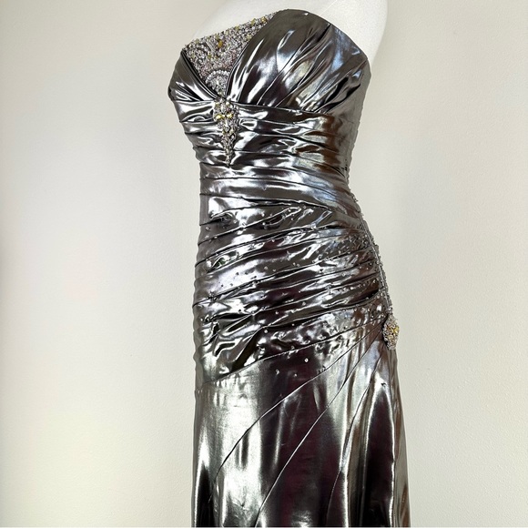Flirt by Maggie Sottero Silver Pewter Metallic Strapless Formal Gown - Picture 7 of 16